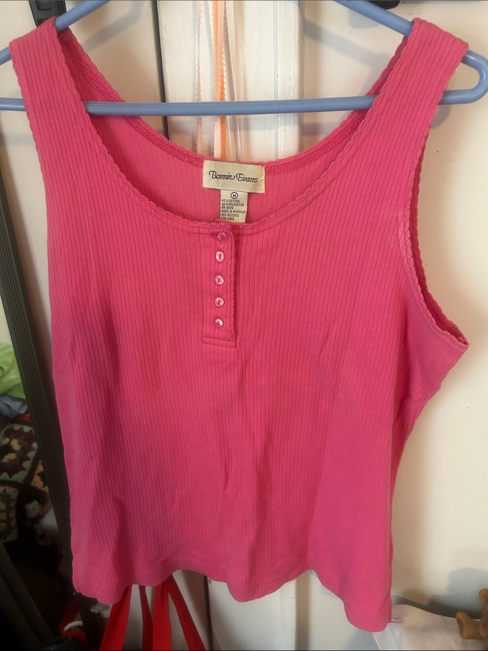 Bonnie Evans Hot Pink Ribbed Button-Front Tank